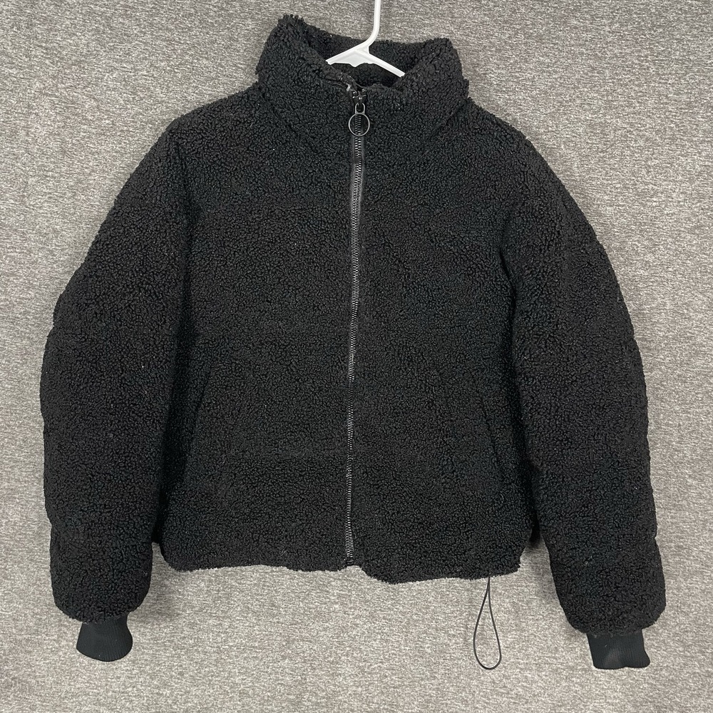 NVLT Berber Faux Down Cropped Puffer Jacket Womens Small Black Anthropologie